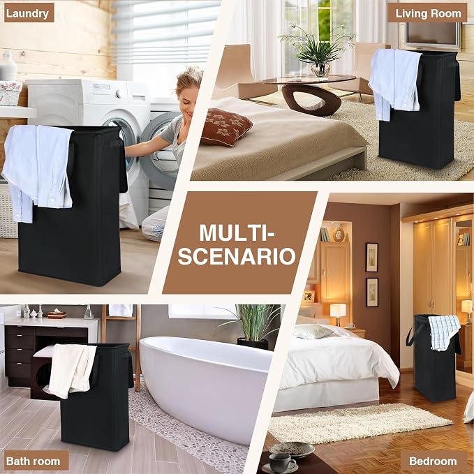Slim Laundry Basket with Lid and Handles, Foldable Laundry Basket - Image 2