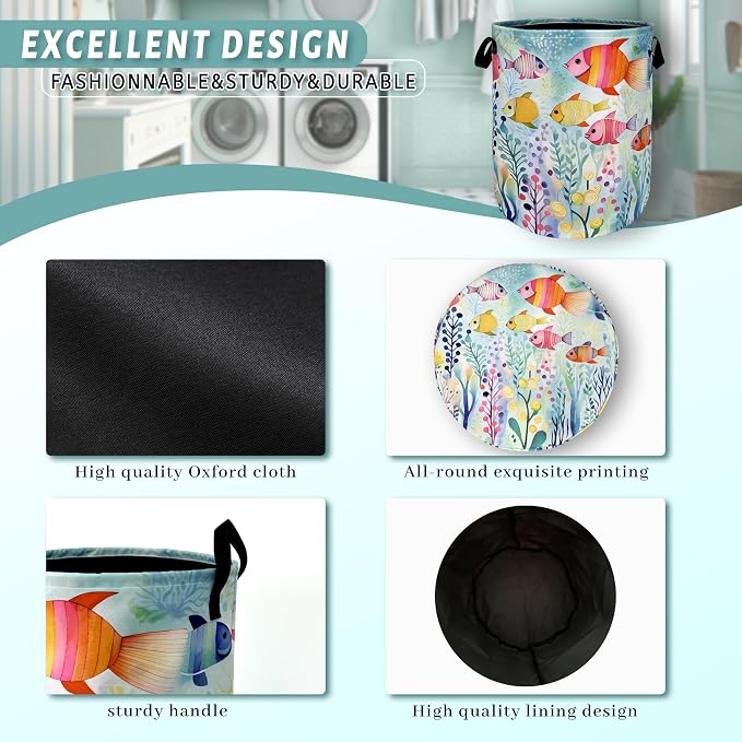 Watercolor Fish Laundry Basket Foldable - Image 4