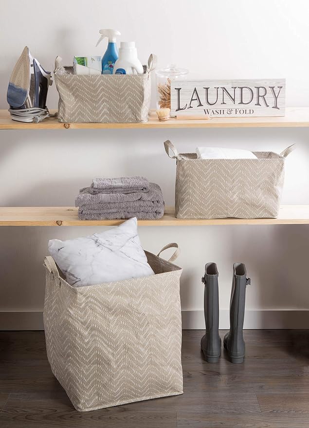 DII Collapsible Waterproof Chevron Laundry, Small Rectangle, Stone/Cream - Image 7