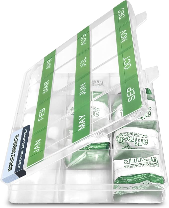 Monthly Reminder Organizer for Cleaning Tablets, 12 Labeled Compartments for - Image 8