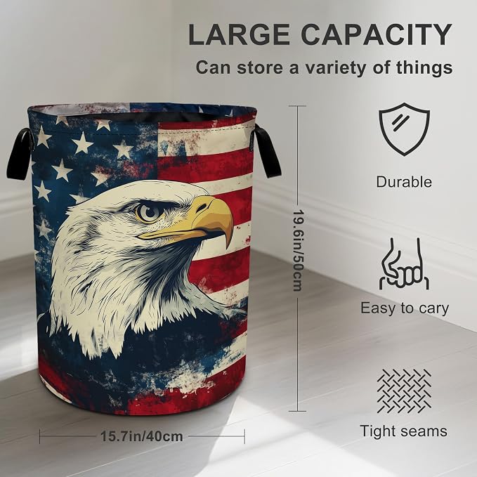 Vintage American Flag Eagle Laundry Basket Laundry Hamper - Image 3