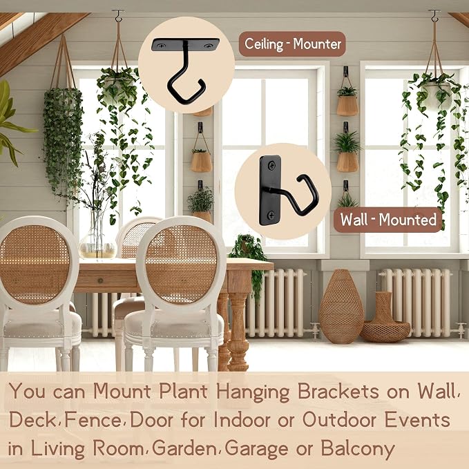 AJART Ceiling Hooks for Hanging Plants: Iron Plant Hanger for Wall Mount - Image 6