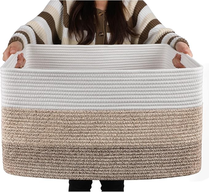 OIAHOMY Large Blanket Basket, 22”x17”x12” Rectangle Woven Baskets, Nursery by MasterofSpaceOptimization