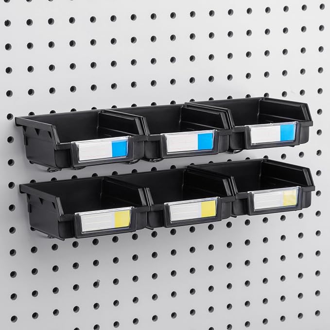 Pegboard Bins - 6 Pack Black - Hooks to Any Peg Board - Organize Hardware - Image 3