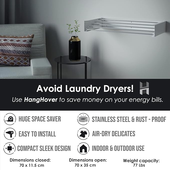 TCO ADVENTURES Wall Mounted Foldable Drying Rack 27.5" Elegant Matte Invisible - Image 4