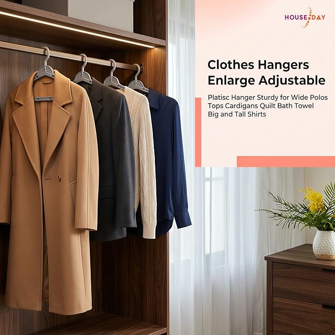 HOUSE DAY Extra Large Adjustable Hangers 4 Pack, Heavy Duty Clothes Hangers - Image 2