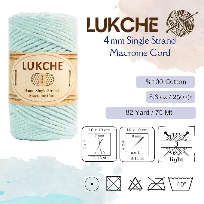 4mm Single Strand Macrame Cord Rope 82 Yards, Cotton Macrame Yarn, Mint Green - Image 2