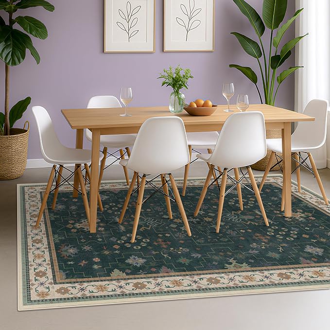 Vintage Dark Green 6x8 Dining Room Rugs - Image 3