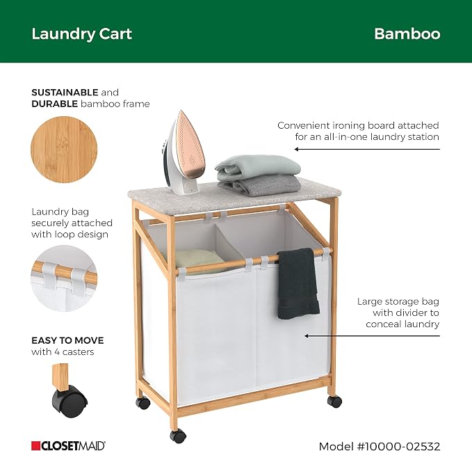 ClosetMaid Bamboo Laundry Hamper Cart - Image 3