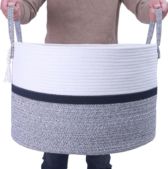 Woven Storage Basket with Handle, Nursery Hamper in Baby Nursery&Bathroom by HXYUANDAHOMEDECORATION