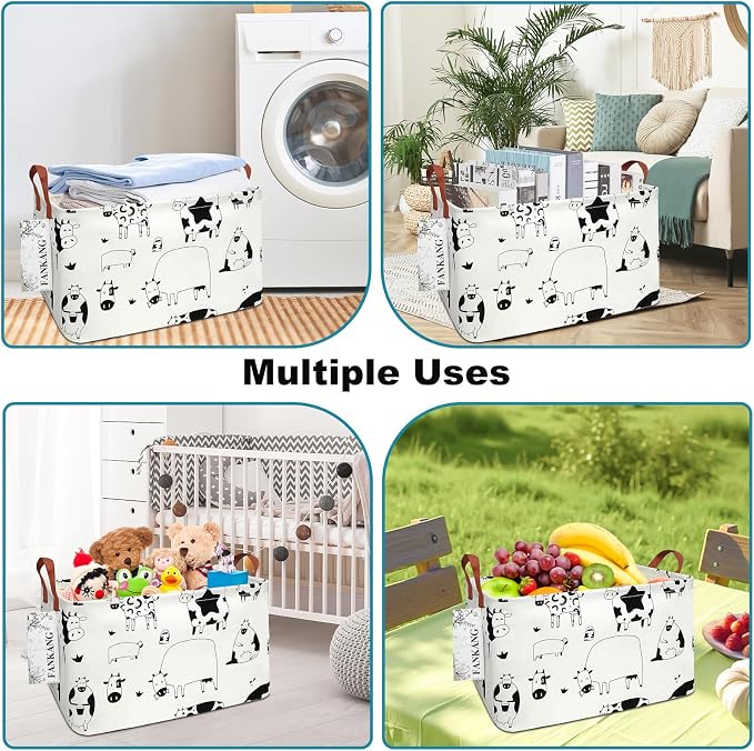 FANKANG Storage Basket, Nursery Hamper Canvas Laundry Basket Foldable - Image 5