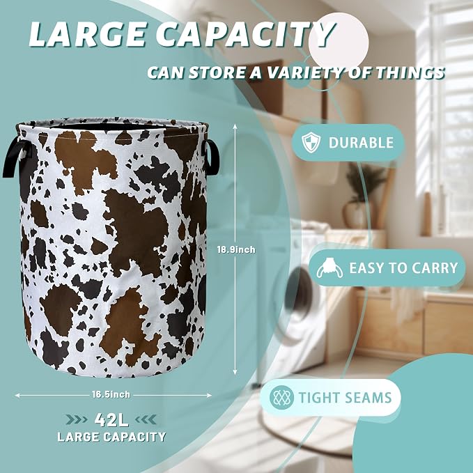 Cows Skin Brown Print Laundry Basket Foldable - Image 2