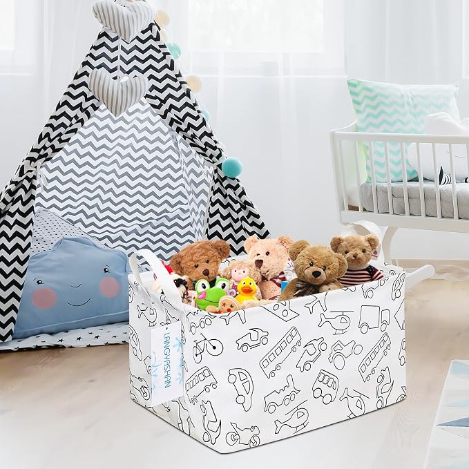 LANGYASHAN Rectangular Storage Bin Collapse Canvas Fabric Cartoon Storage Basket - Image 7