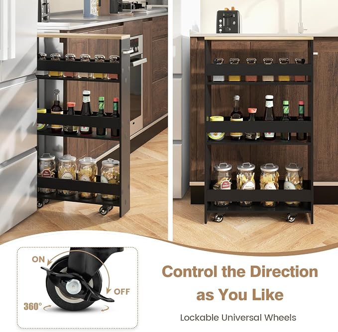 TANGZON 4-Tier Storage Trolley, Slide Out Slim Rolling Kitchen Cart - Image 3