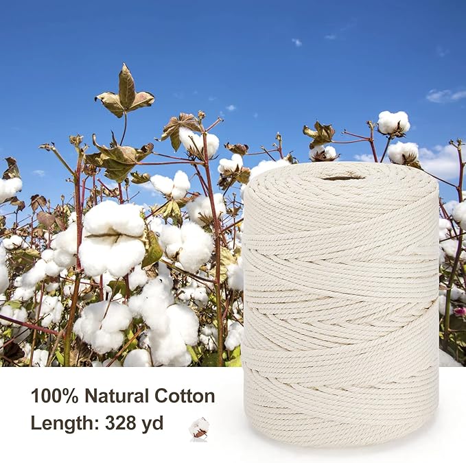 Macrame Cord 4mm x 328yd | 100% Natural Cotton Macrame Rope | 4 Strand Twisted - Image 2