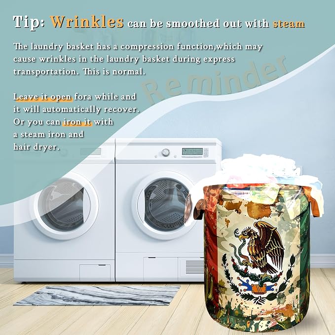 Mexican Flag Laundry Basket Retro Mexican Cactus Foldable Funny Laundry Hamper - Image 6