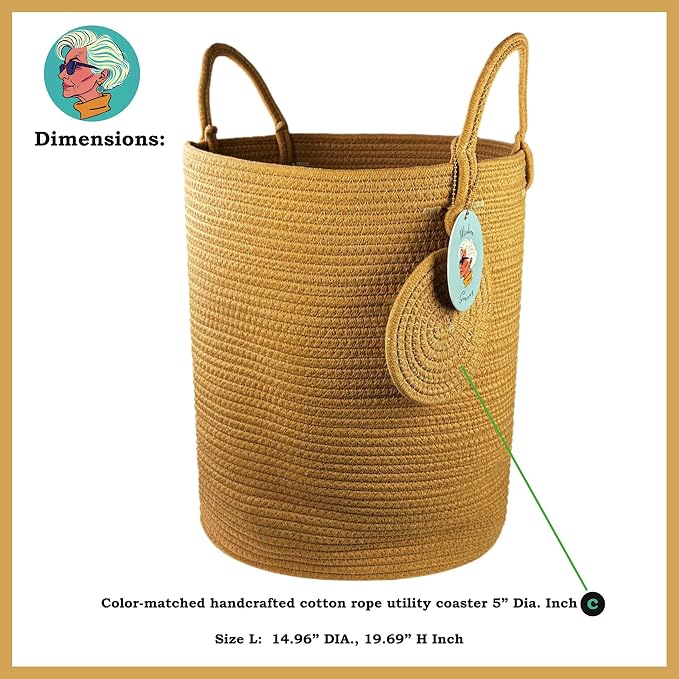 Modern Granny Large Cotton Rope Laundry Hamper 15x20 Inch Dual Secure Woven - Image 4