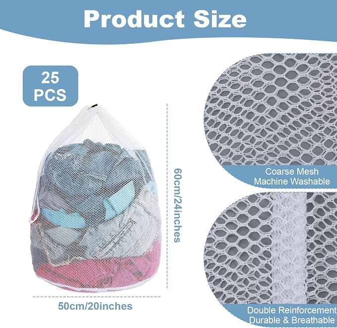 25 Pack Mesh Laundry Drawstring Bags, Laundromat - Image 2