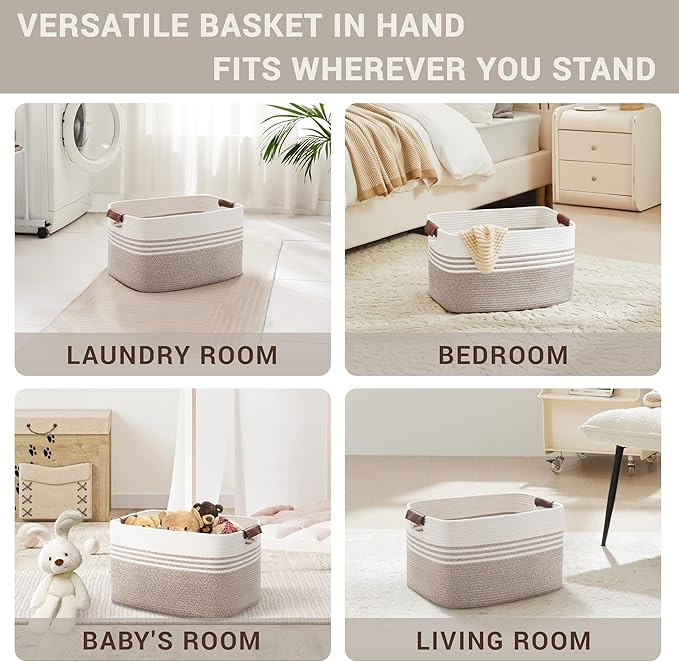 45L Small Laundry Basket with Leather Handles - Image 5