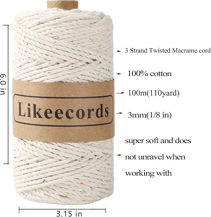 Cotton Macrame Cord 3mm x 100m, 3 Strand Twisted, Macrame Rope - Image 2