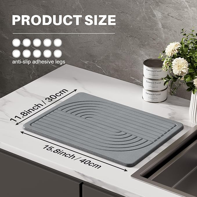 Stone Dish Drying Mat for Kitchen Counter Diatomaceous Earth Drying Mat - Image 3