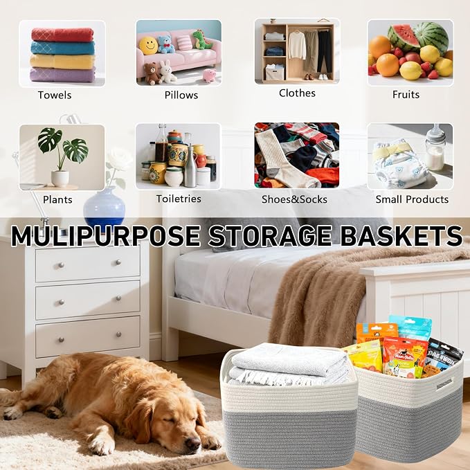 3 Pack Woven Storage Baskets for Shelves, 13.5"×11"×9.5"Organizing Bins - Image 5