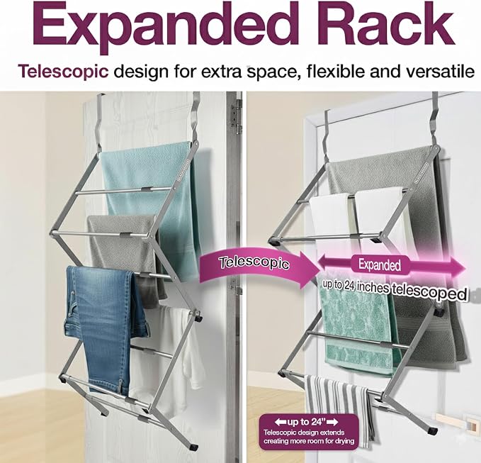 BLACK+DECKER Over The Door Expandable Telescopic Drying Rack, Clothes Organizer - Image 4