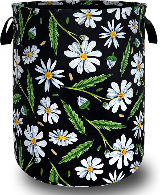 Cute Daisy Flowers Laundry Basket Foldable Oxford Cloth Floral Laundry Hamper by SELIONLIKN