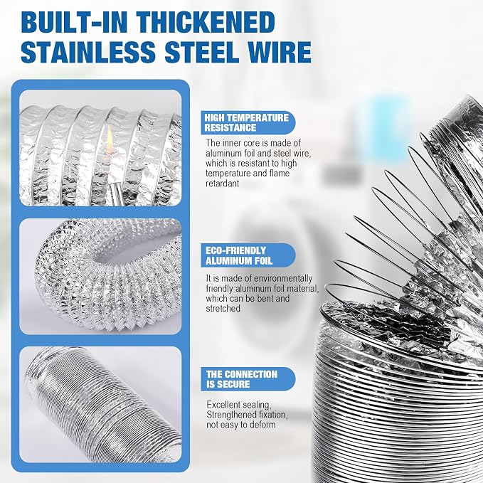 4 Inch Silver Dryer Vent Hose for Tight Space Includes 2 90-degree Dryer Vent - Image 3