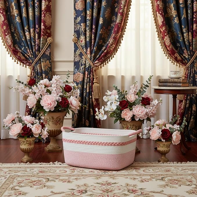 Decorative laundry basket with handles woven from natural cotton rope storage - Image 8
