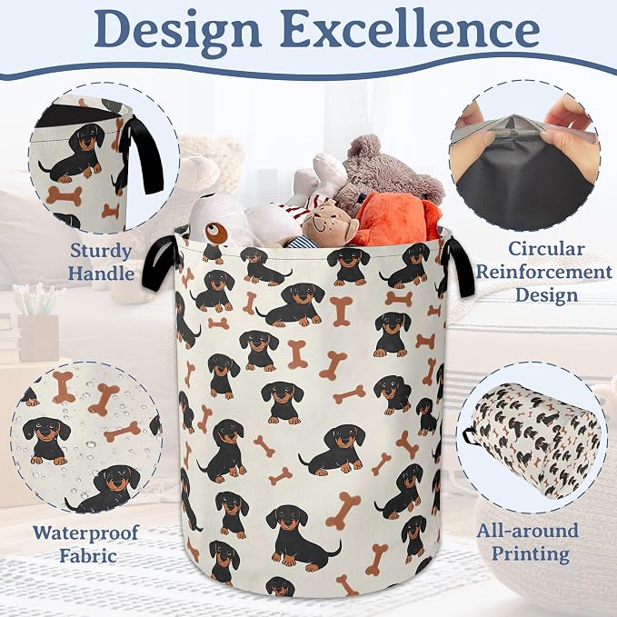 Cute Dachshund Laundry Basket, Foldable Oxford Cloth Bone Laundry Hamper - Image 4