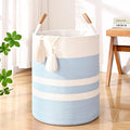 60L Striped Laundry Basket, Woven Cotton Rope Storage Bin by Degeyoyo