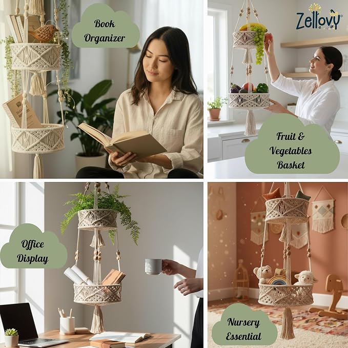 2 Tier Hanging Basket, Macrame Hanging Basket - Image 6