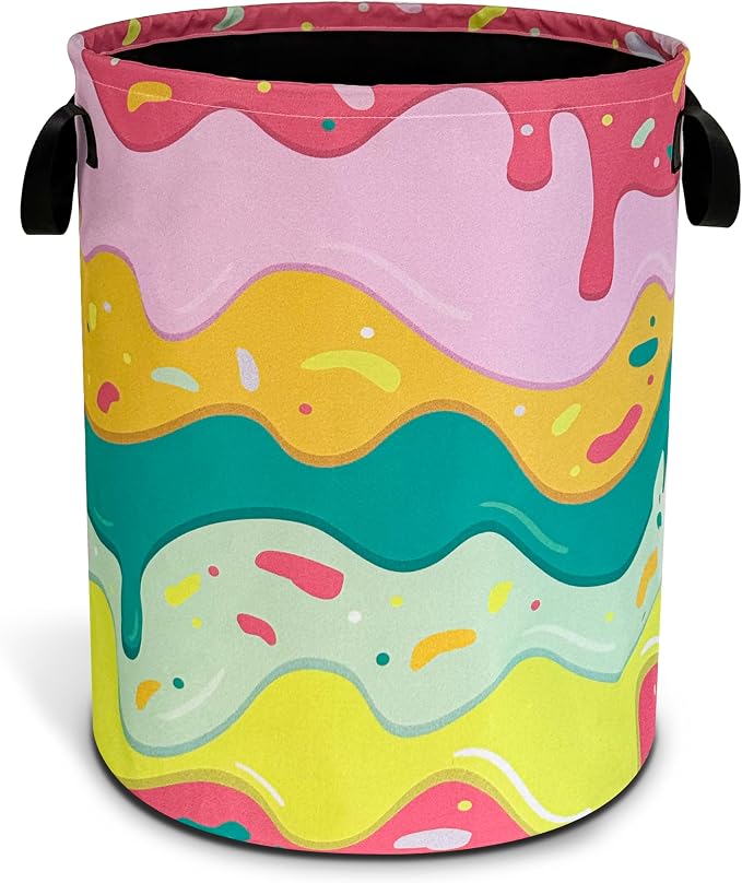 Ice Cream Laundry Basket Desserts Cartoon Pattern Foldable Oxford Cloth Funny by NUTAINLA