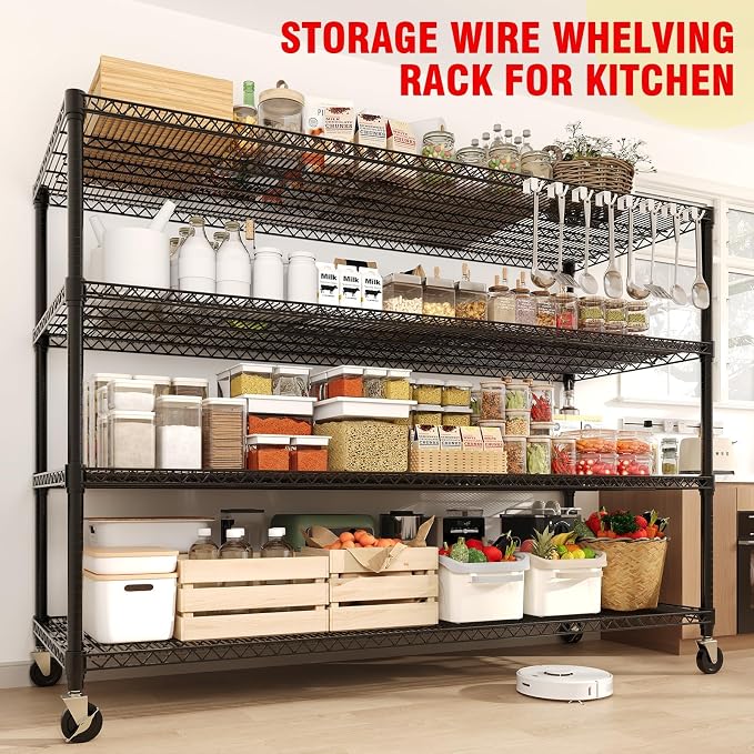 4-Tier Heavy Duty Metal Shelving Unit, Adjustable Height & Feet, Sturdy - Image 7