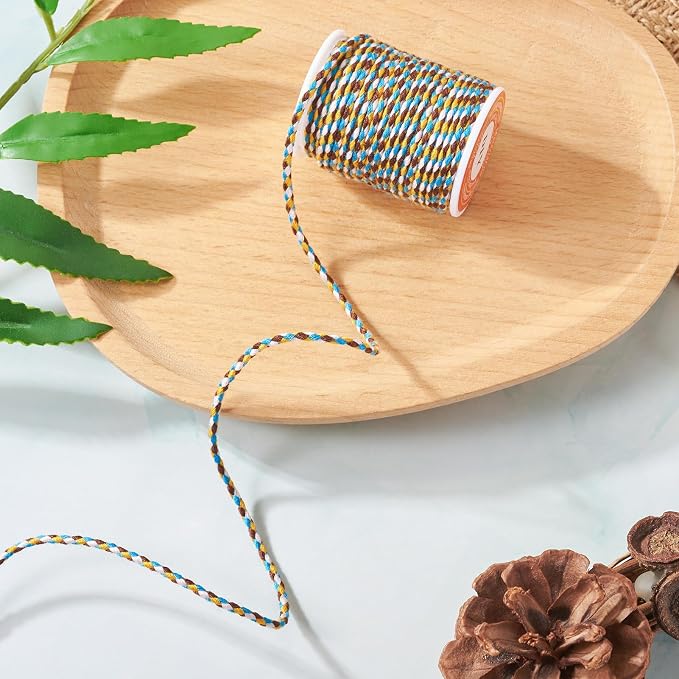 1.5 mm Braided Cotton Cord Macrame Metallic Colorful Thread 4-Ply Twisted - Image 3