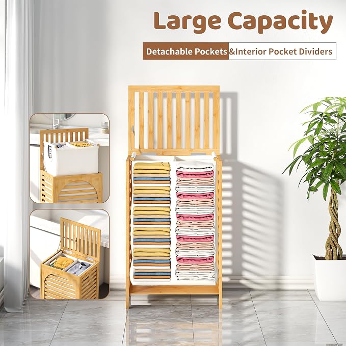 FILWH Laundry Hamper with Lid Large Bamboo Laundry Bin Basket 85L Clothes - Image 5