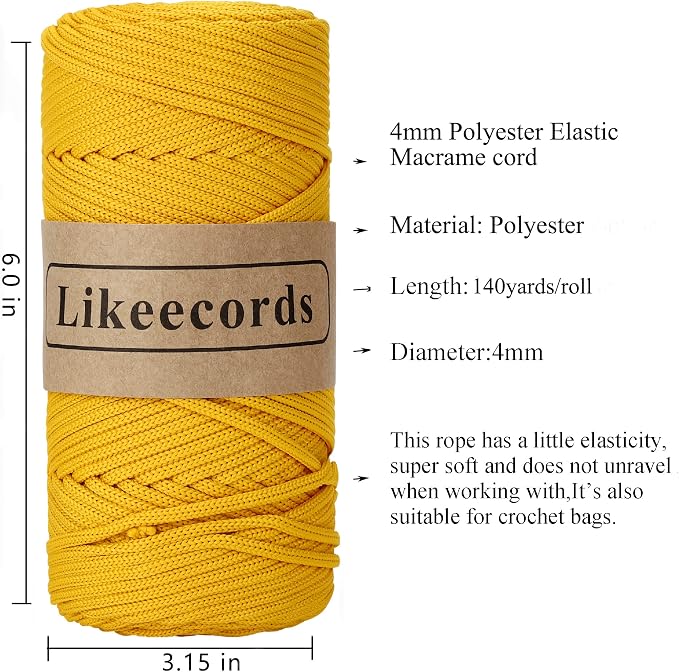 4mm Polyester Braided Macrame Cord 140Yard /426Feet, Elastic Yarn - Image 2