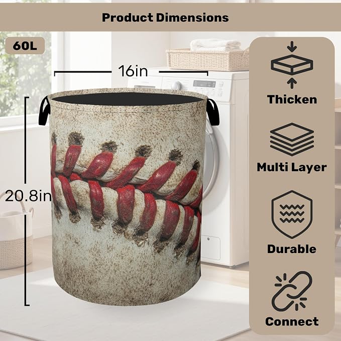 Baseball Laundry Basket with Handles - Image 2