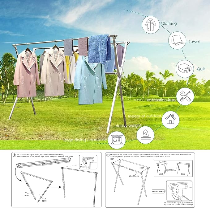 Clothes Drying Racks Outdoor, Updated Version, Stainless Steel Laundry Drying - Image 2