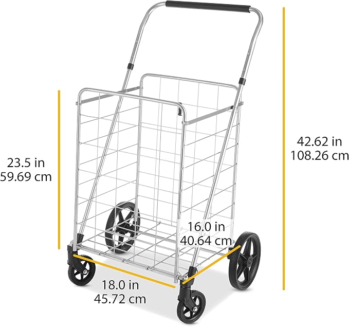 Whitmor Utility Cart with Adjustable Height Handle-Silver/Black - Image 7