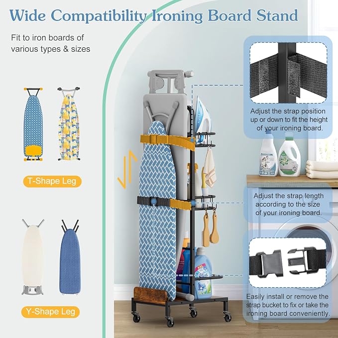Ironing Board Hanger, Iron and Ironing Board Holder No Wall Mount, Laundry Room - Image 3