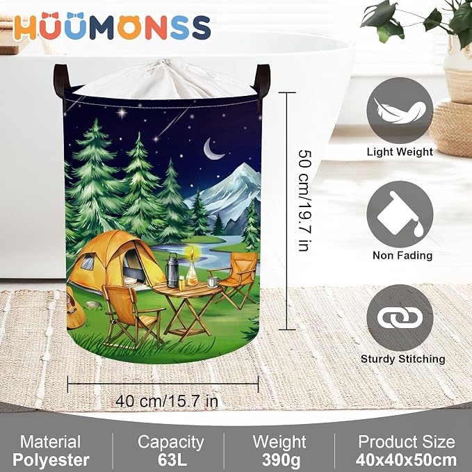 Night Camping Laundry Hamper Picnic Large Storage Basket Bonfire Collapsible - Image 6