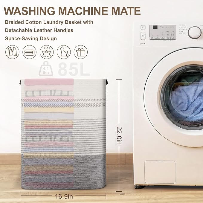 85L Tall Laundry Hamper with Handles - Image 6