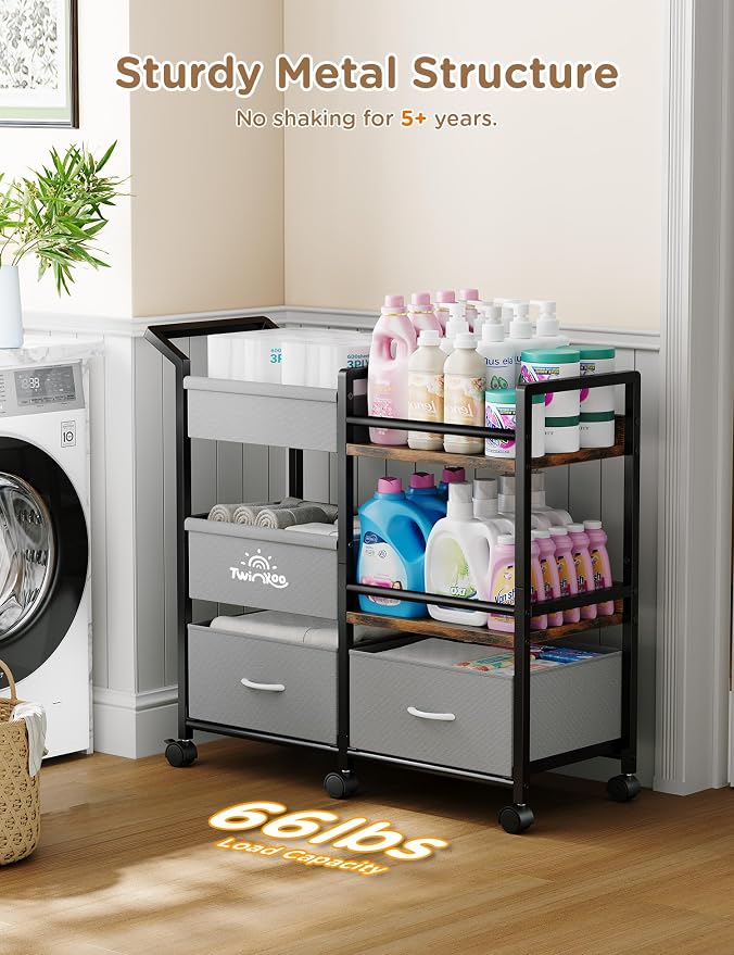 2-in-1 Baby Diaper Caddy Organizer, 3 Tier Rolling Storage Cart - Image 4