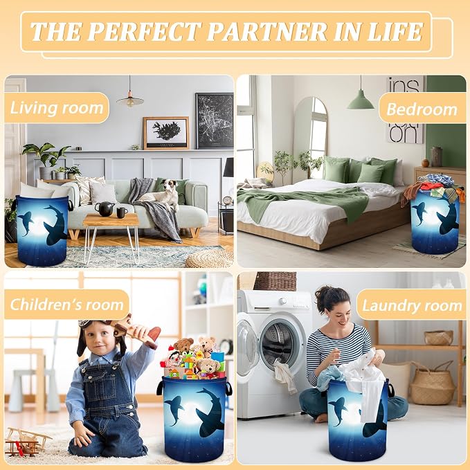 Floating Shark Laundry Basket, Sea Animals Laundry Hamper Foldable Waterproof - Image 7