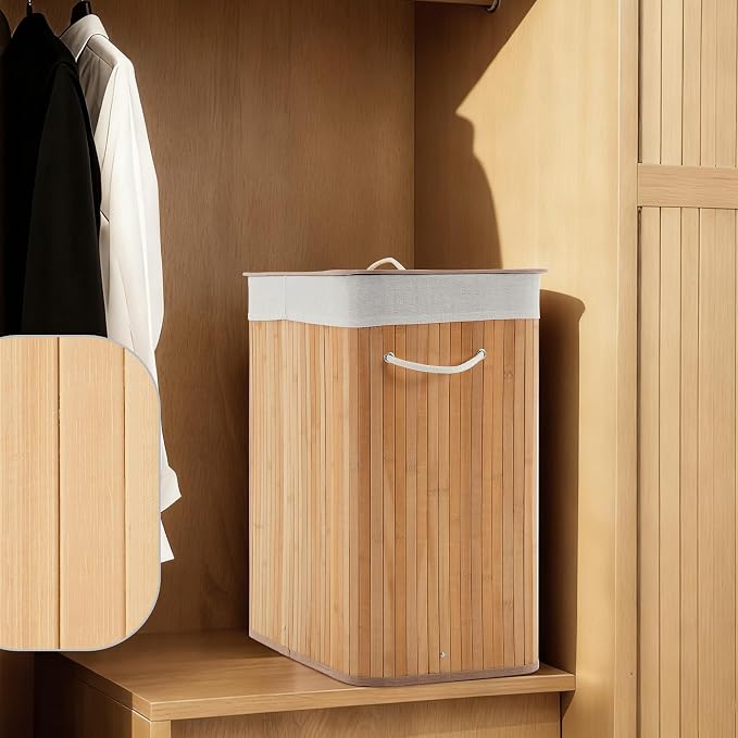 Large Laundry Hamper with Lid, 72l & 104l Capacity, Foldable Bamboo Frame with - Image 4