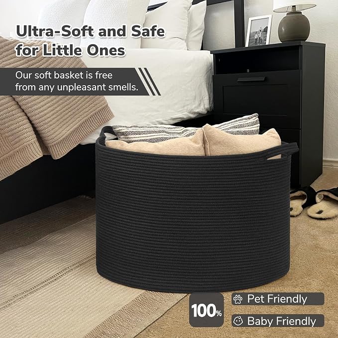 INDRESSME 115L Extra Large Cotton Rope Blanket Basket, Woven Storage - Image 5