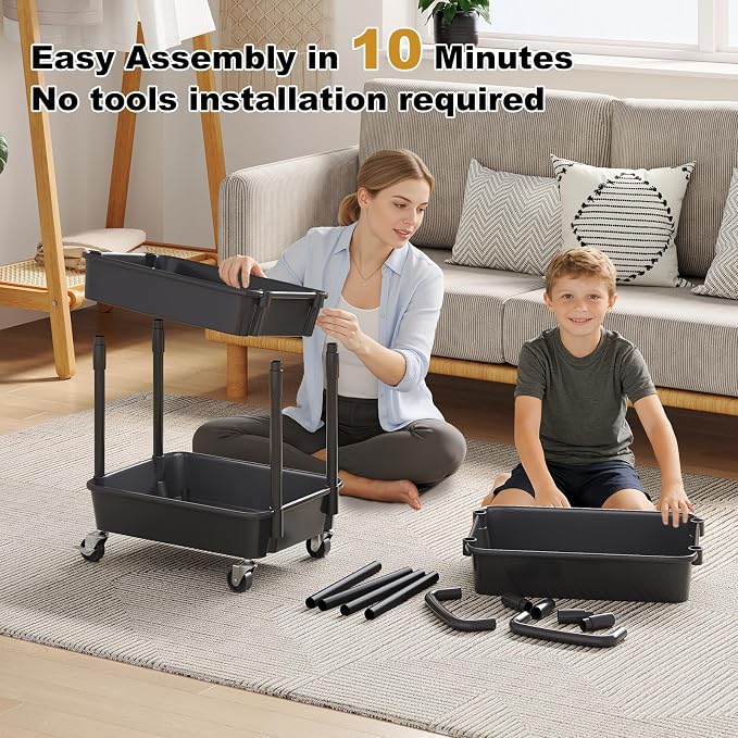 3 Tier Rolling Cart with Wheels, Small Utility Storage Trolley - Image 4