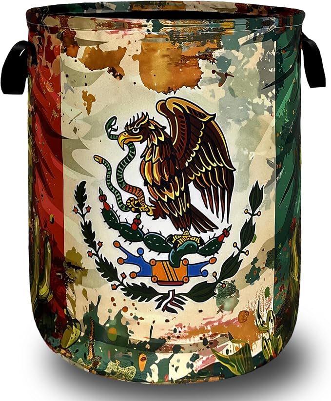 Mexican Flag Laundry Basket Retro Mexican Cactus Foldable Funny Laundry Hamper by SELIONLIKN